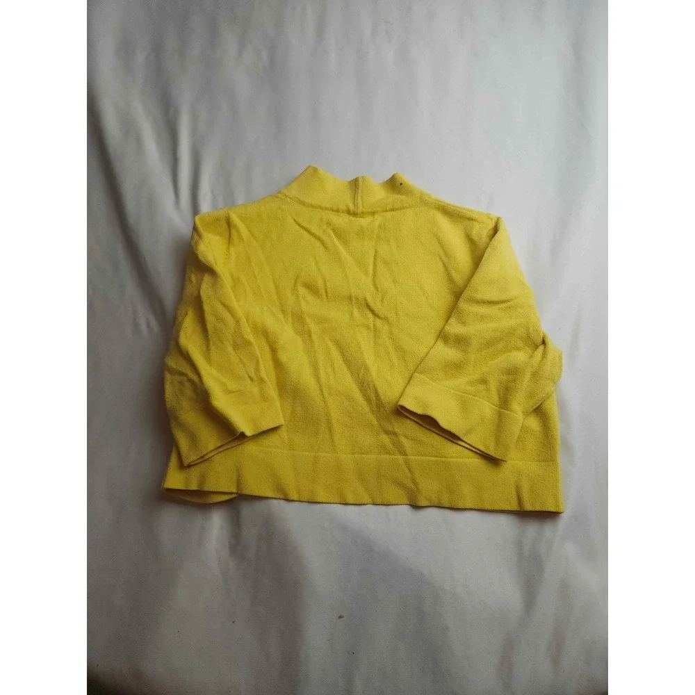 New Directions Yellow Cropped Cardigan Shrug Mock Neck Elbow Sleeve Womens M